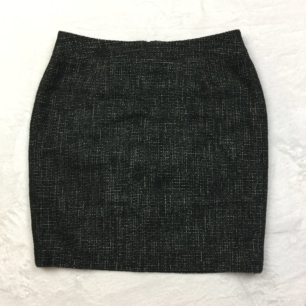 HALOGEN Mini Pencil Skirt Tweed Wool Black & White